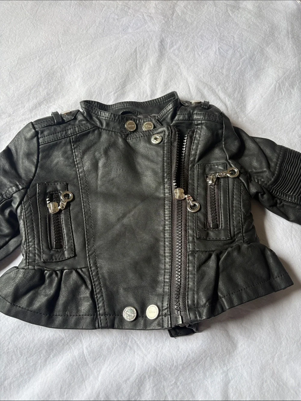 Urban Republic Black Faux Leather Girls Moto Jacket with Peplum